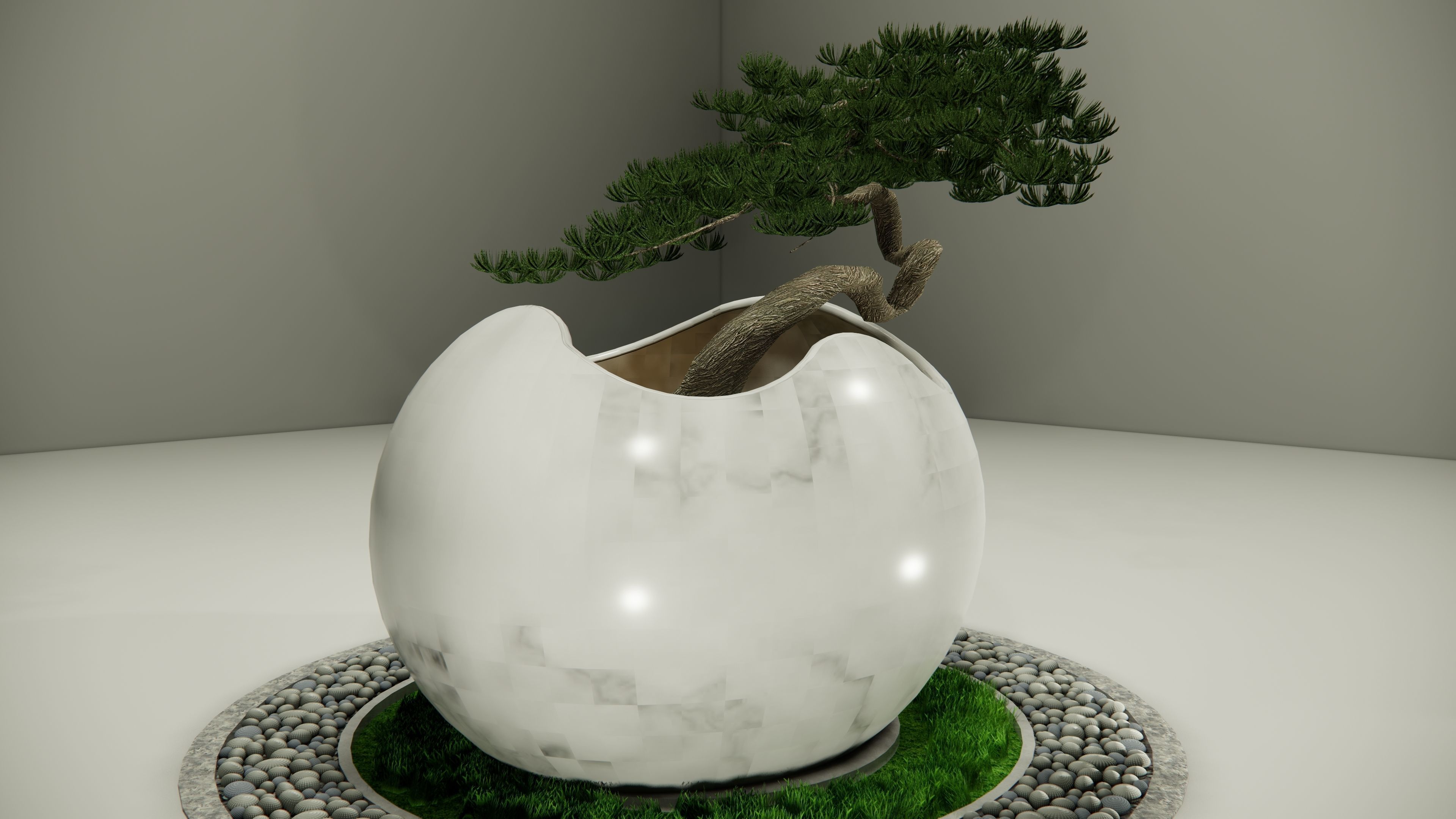 White Ceramic Bonsai Pot 3D model_6