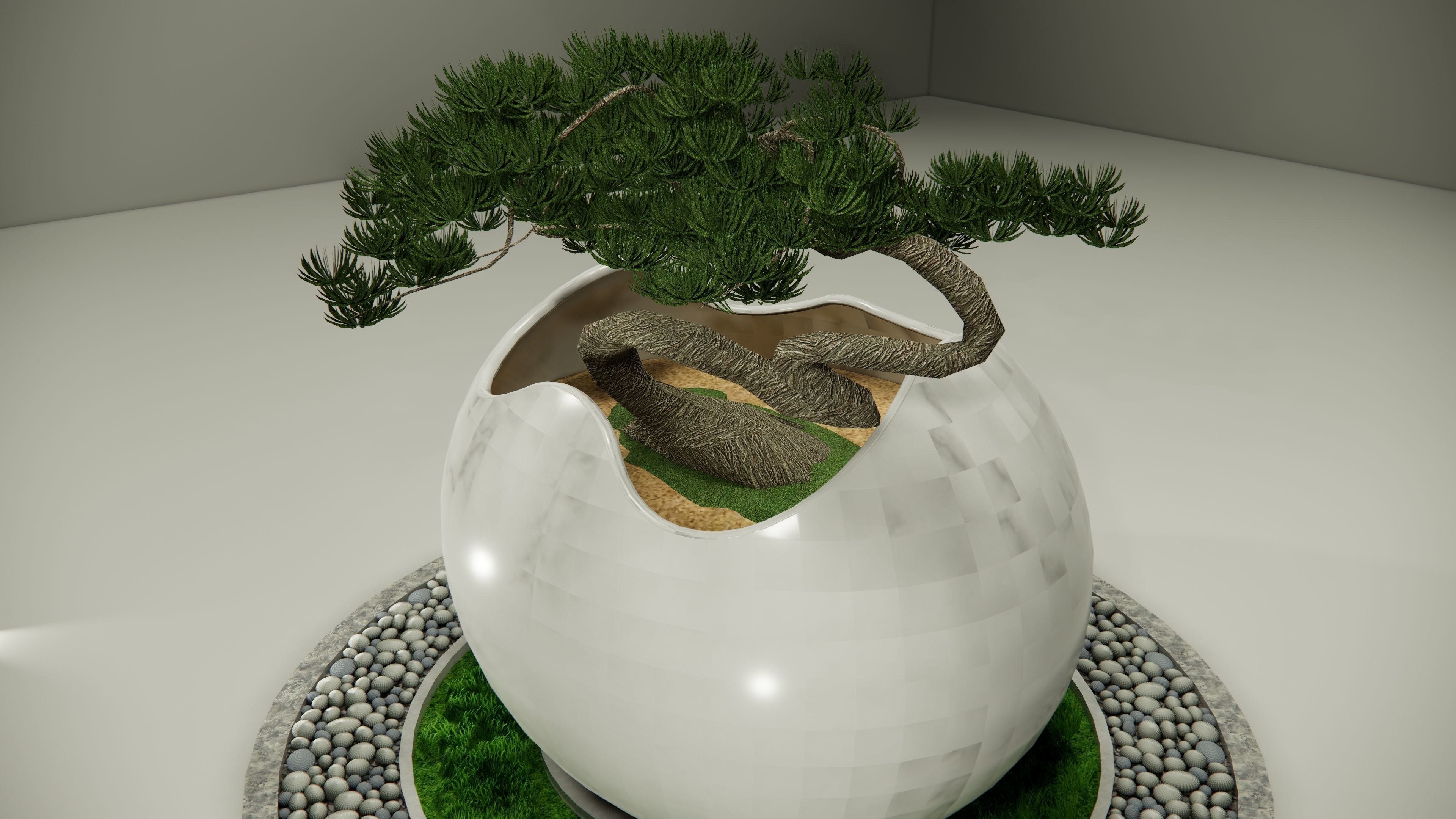 White Ceramic Bonsai Pot 3D model_8