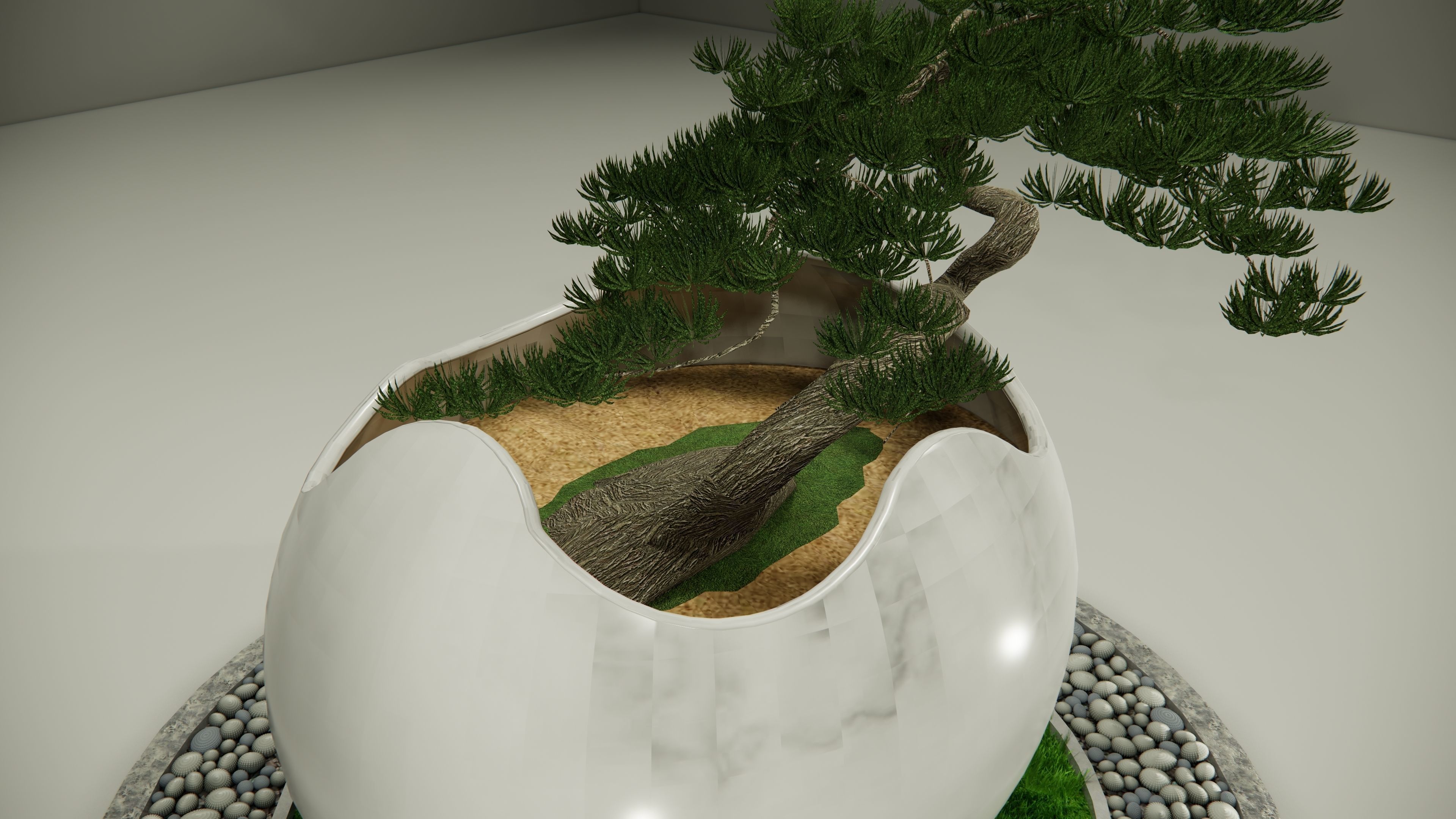White Ceramic Bonsai Pot 3D model_7