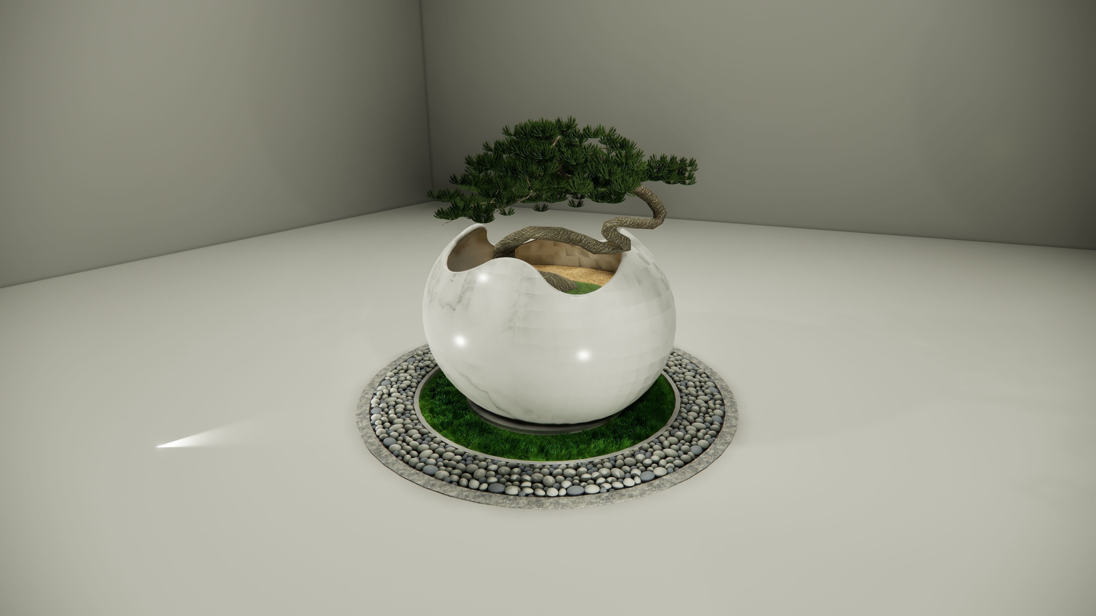 White Ceramic Bonsai Pot 3D model_2