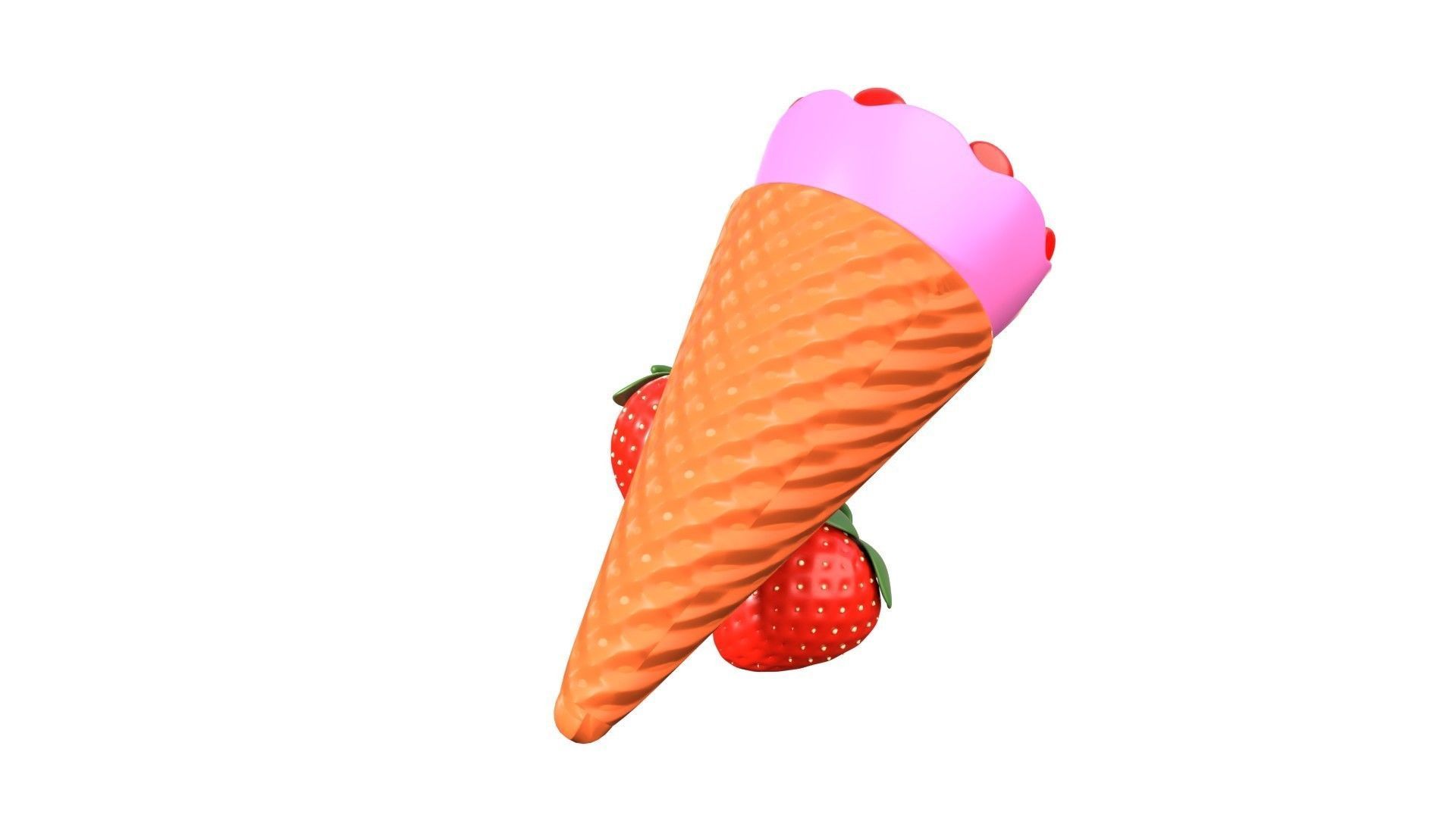 Strawberry Ice Cream 3D Illustration 3D model_13