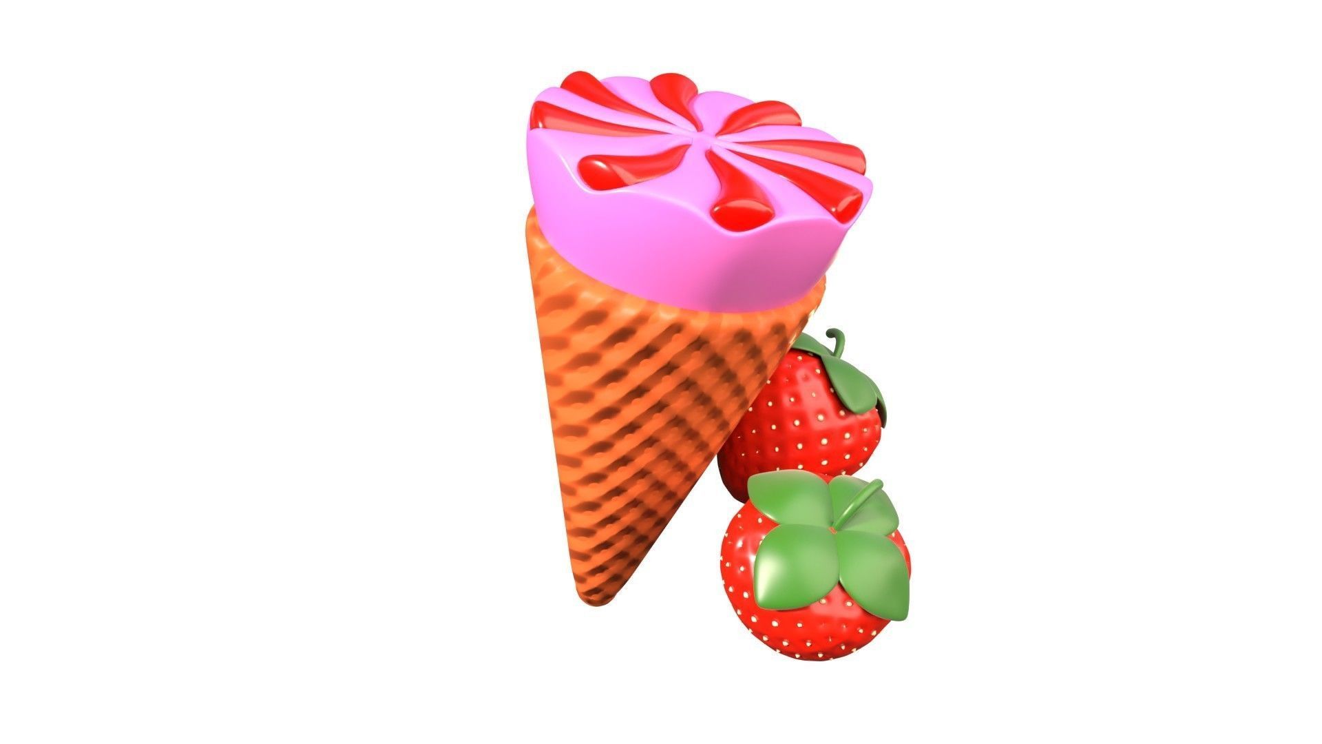 Strawberry Ice Cream 3D Illustration 3D model_18