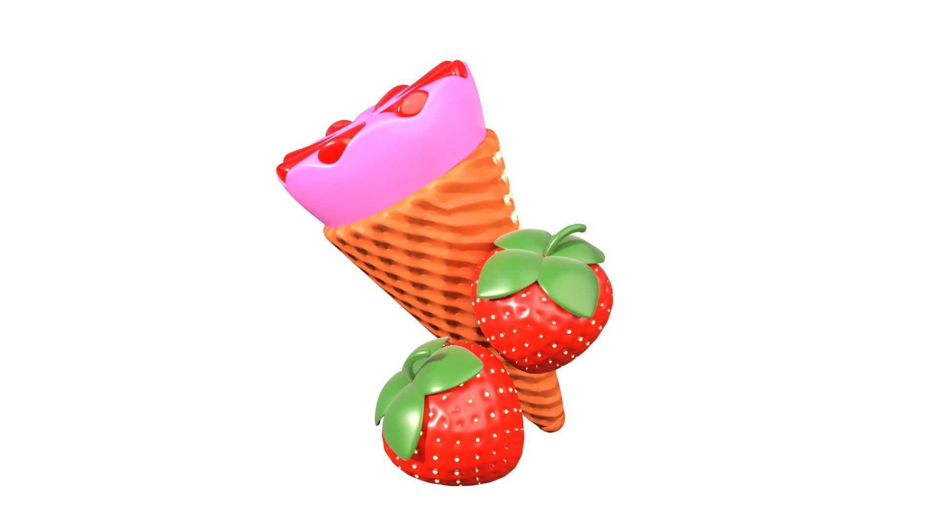 Strawberry Ice Cream 3D Illustration 3D model_3