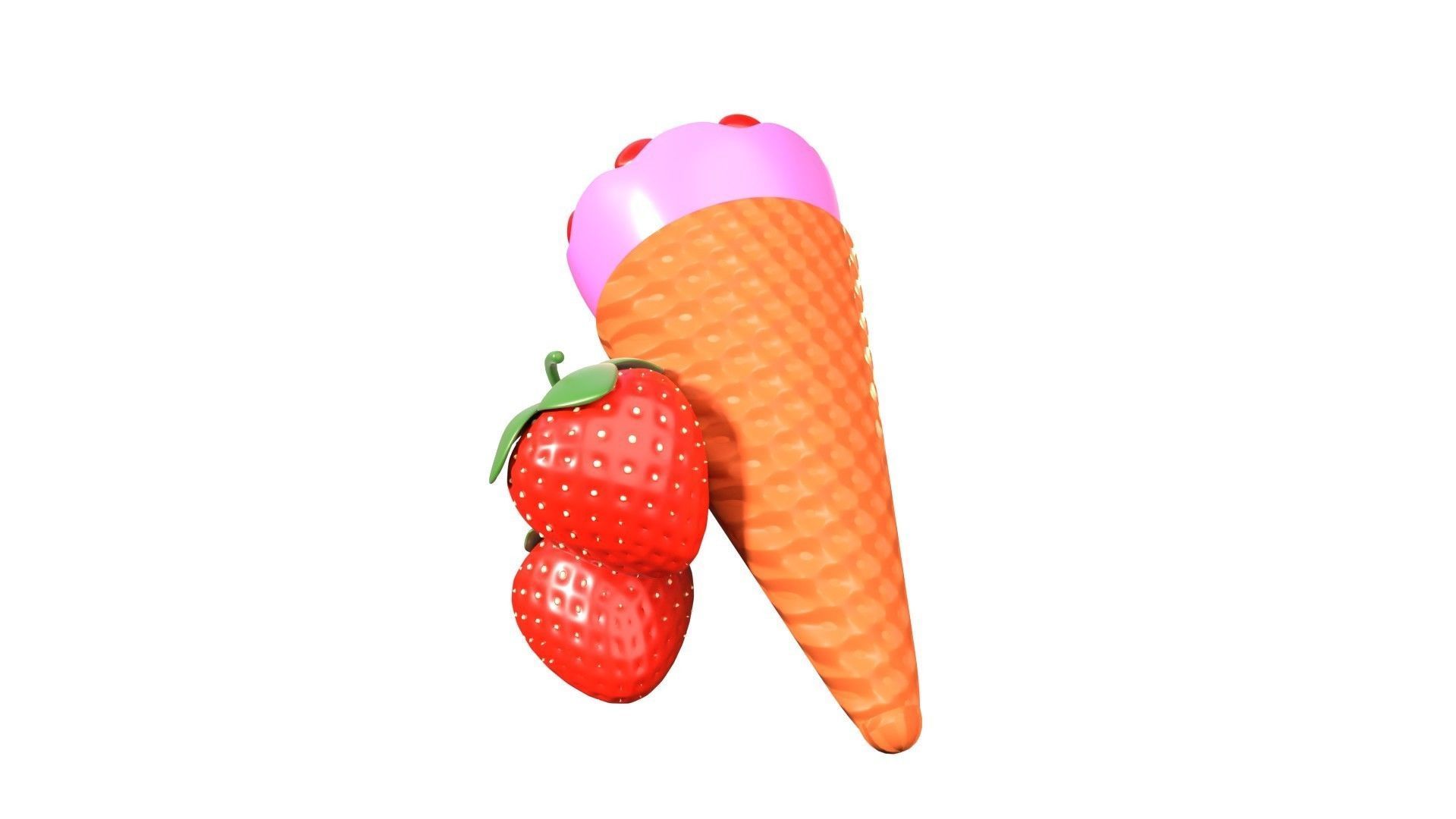Strawberry Ice Cream 3D Illustration 3D model_8