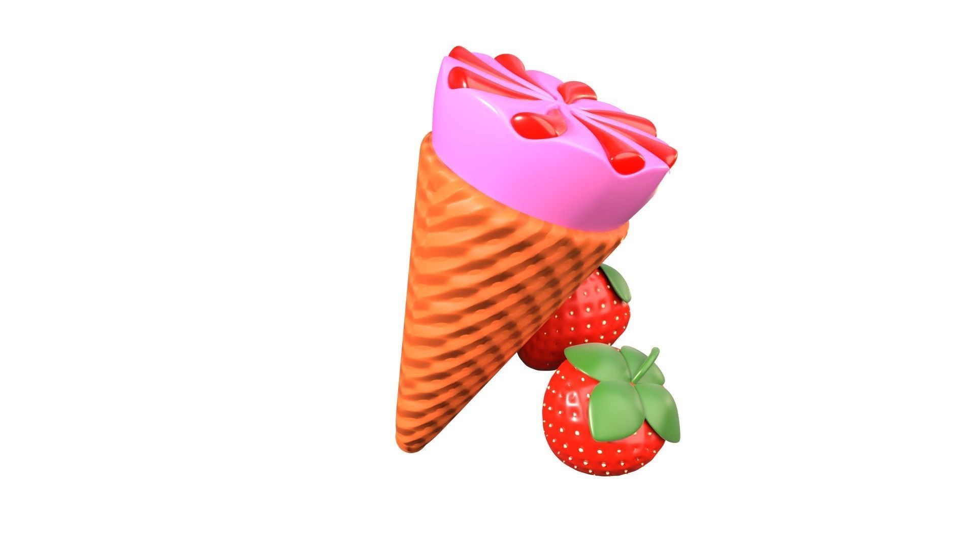 Strawberry Ice Cream 3D Illustration 3D model_17