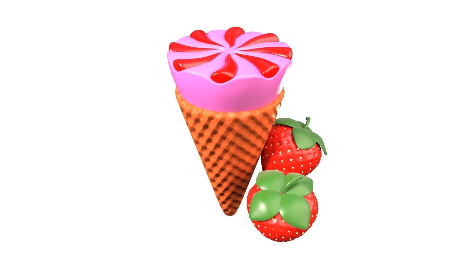 Strawberry Ice Cream 3D Illustration 3D model_19