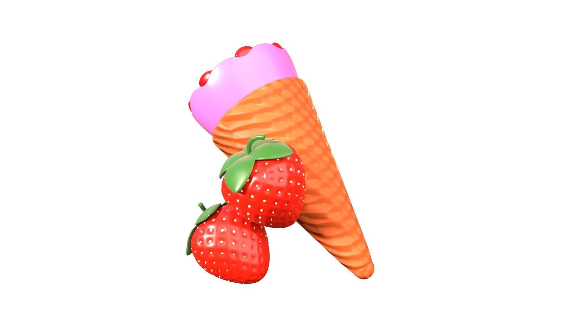 Strawberry Ice Cream 3D Illustration 3D model_6