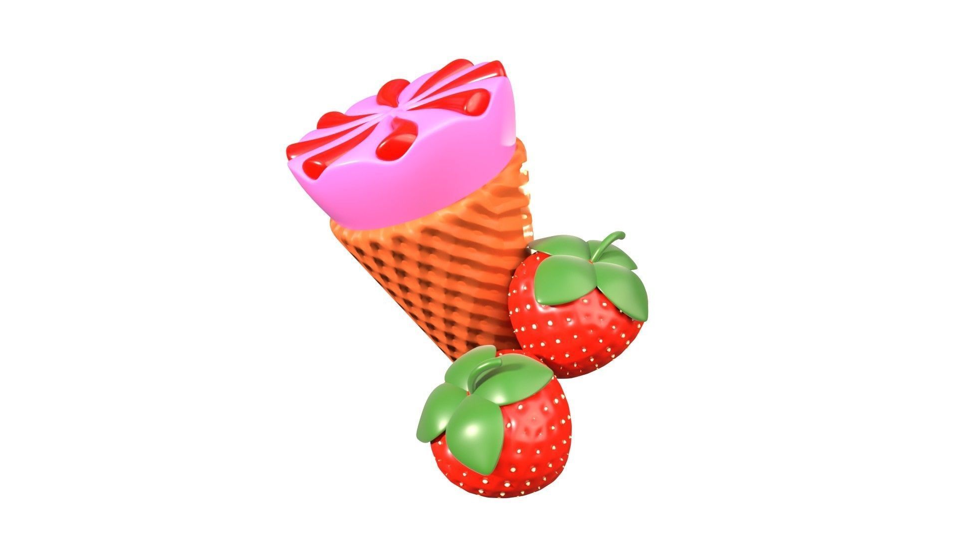 Strawberry Ice Cream 3D Illustration 3D model_2