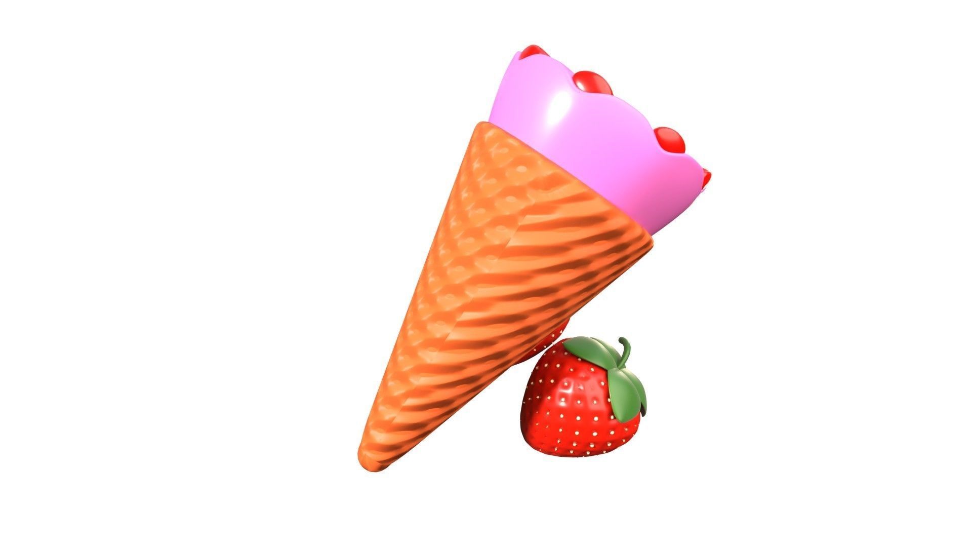 Strawberry Ice Cream 3D Illustration 3D model_15