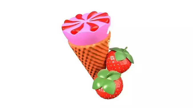 Strawberry Ice Cream 3D Illustration