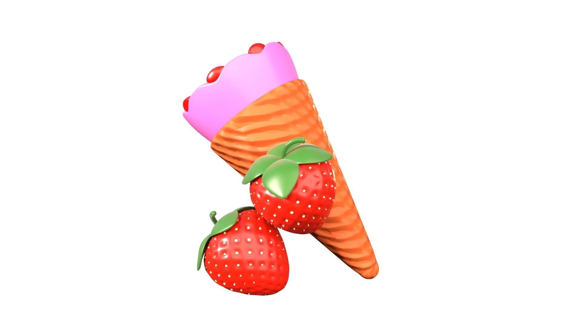 Strawberry Ice Cream 3D Illustration 3D model_5