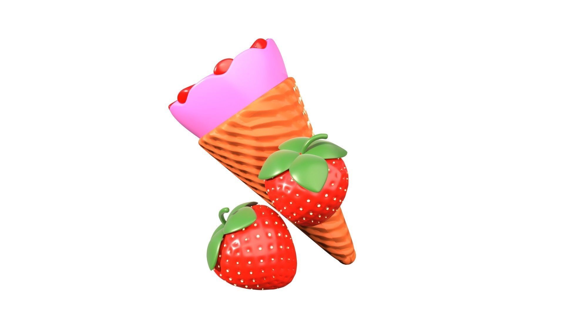 Strawberry Ice Cream 3D Illustration 3D model_4