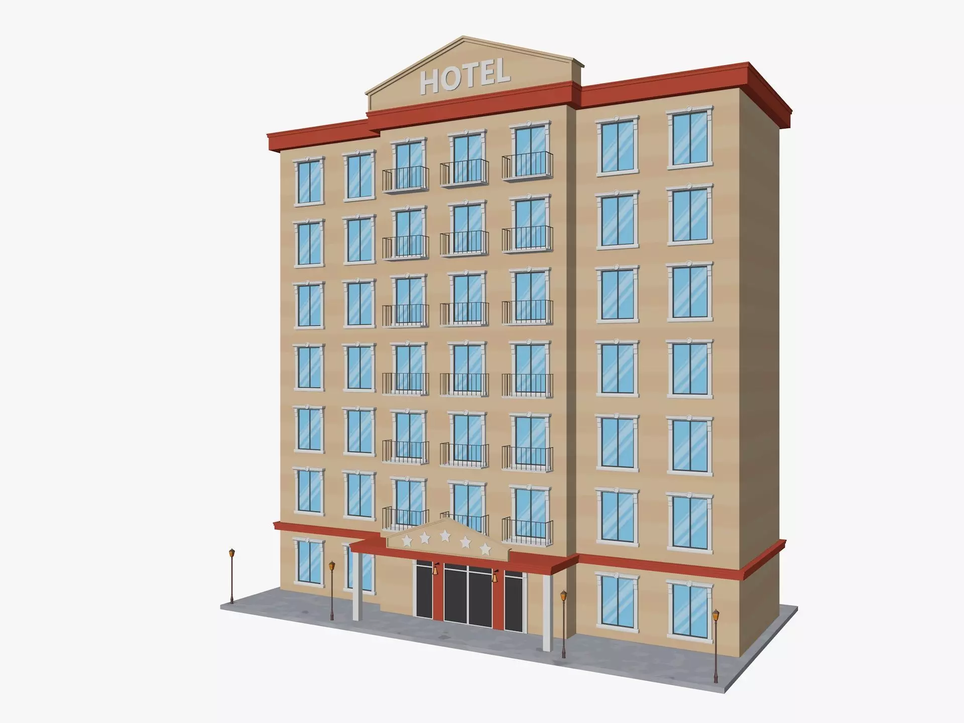 Cartoon Hotel Low-poly 3D model_0