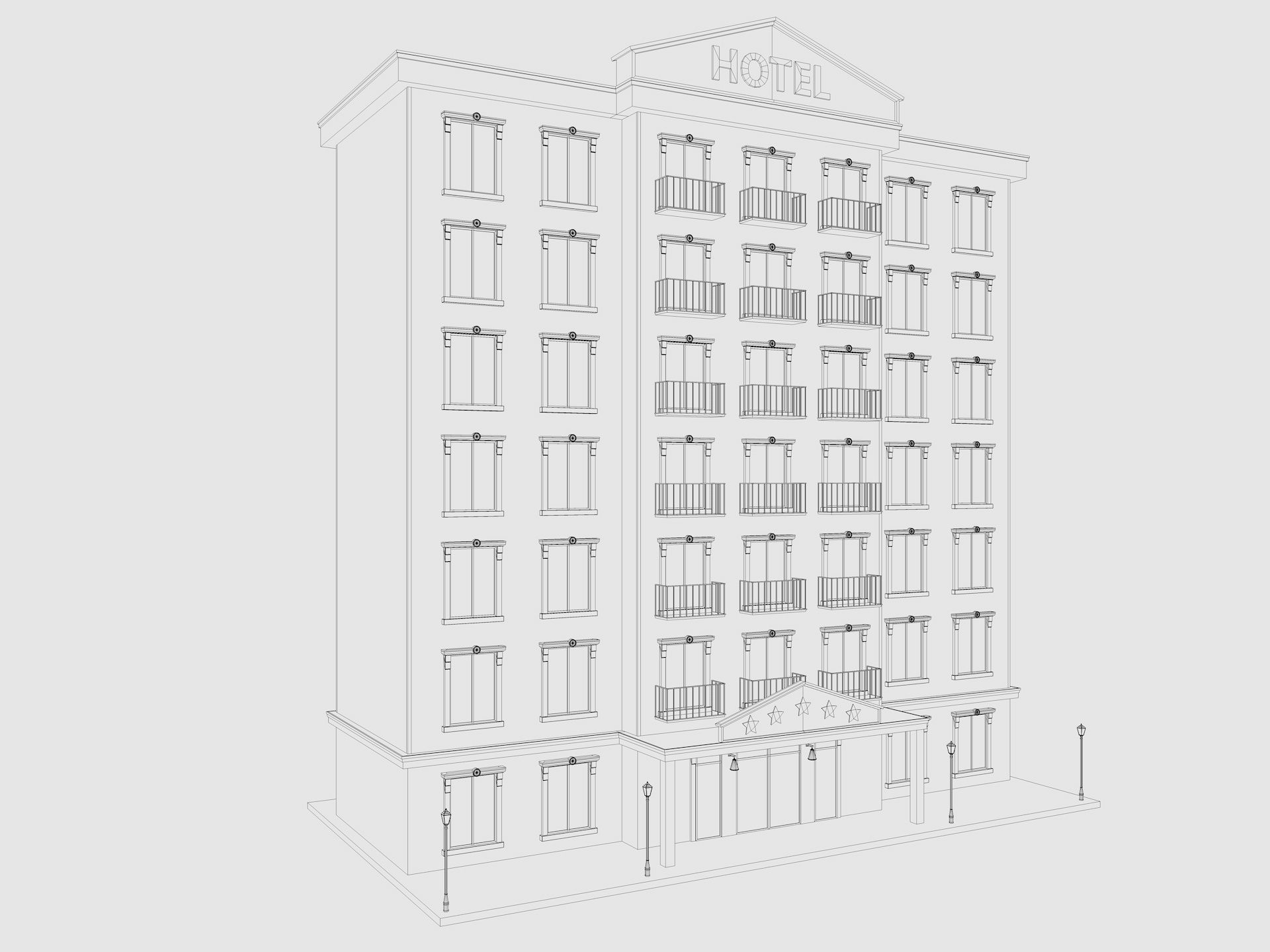 Cartoon Hotel Low-poly 3D model_6