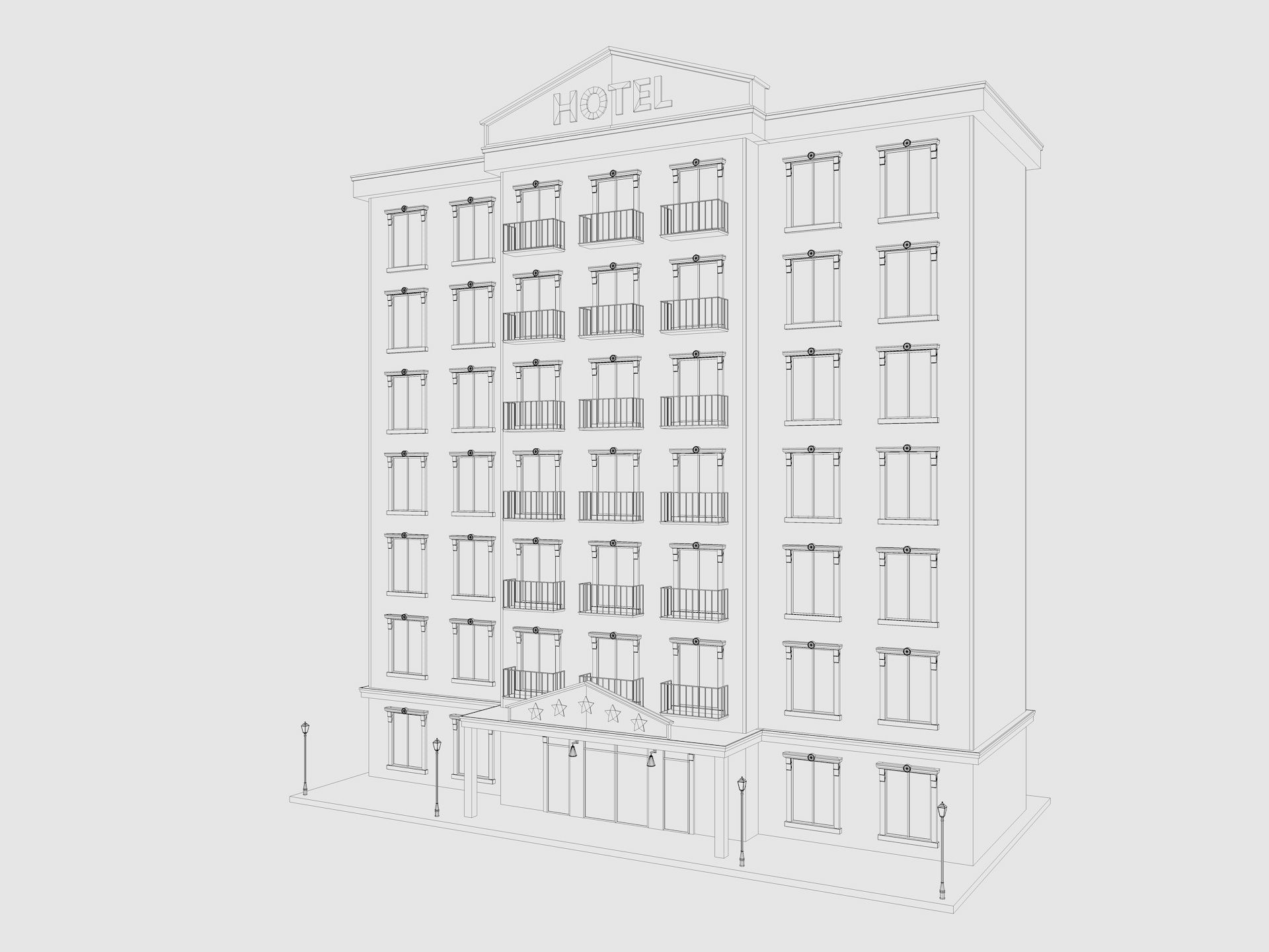 Cartoon Hotel Low-poly 3D model_5