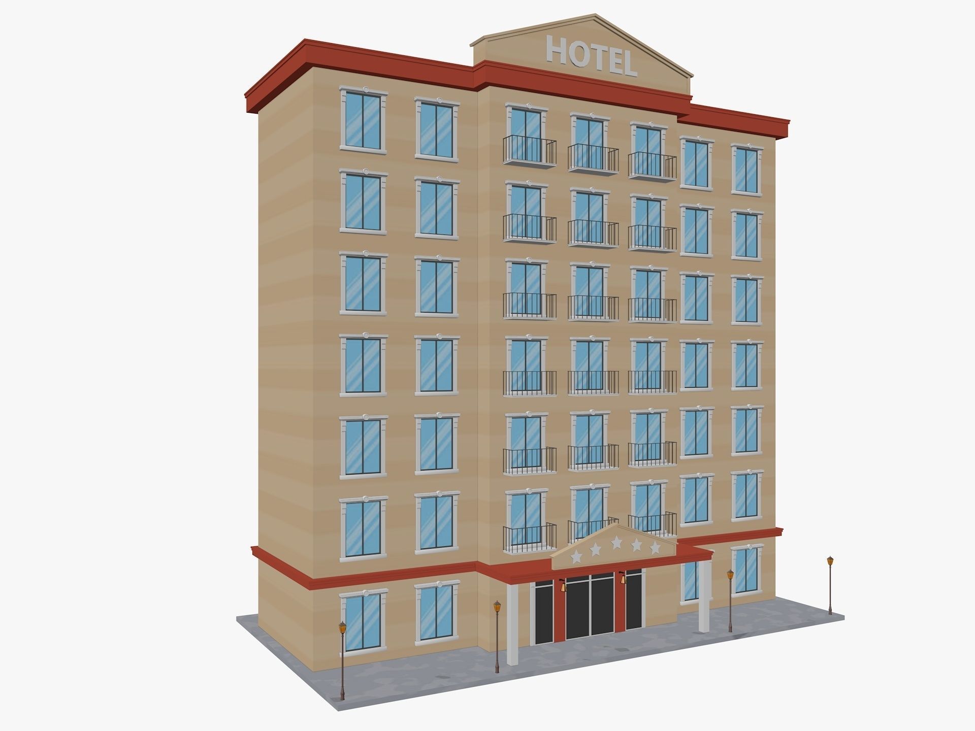 Cartoon Hotel Low-poly 3D model_1