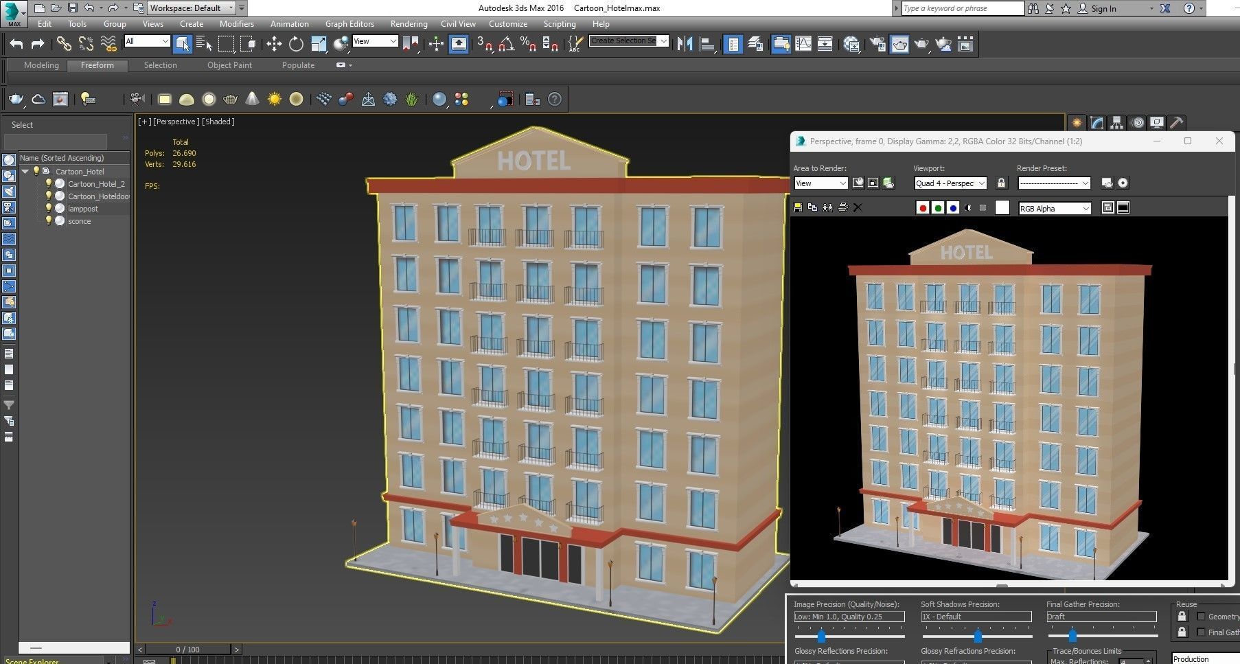 Cartoon Hotel Low-poly 3D model_12
