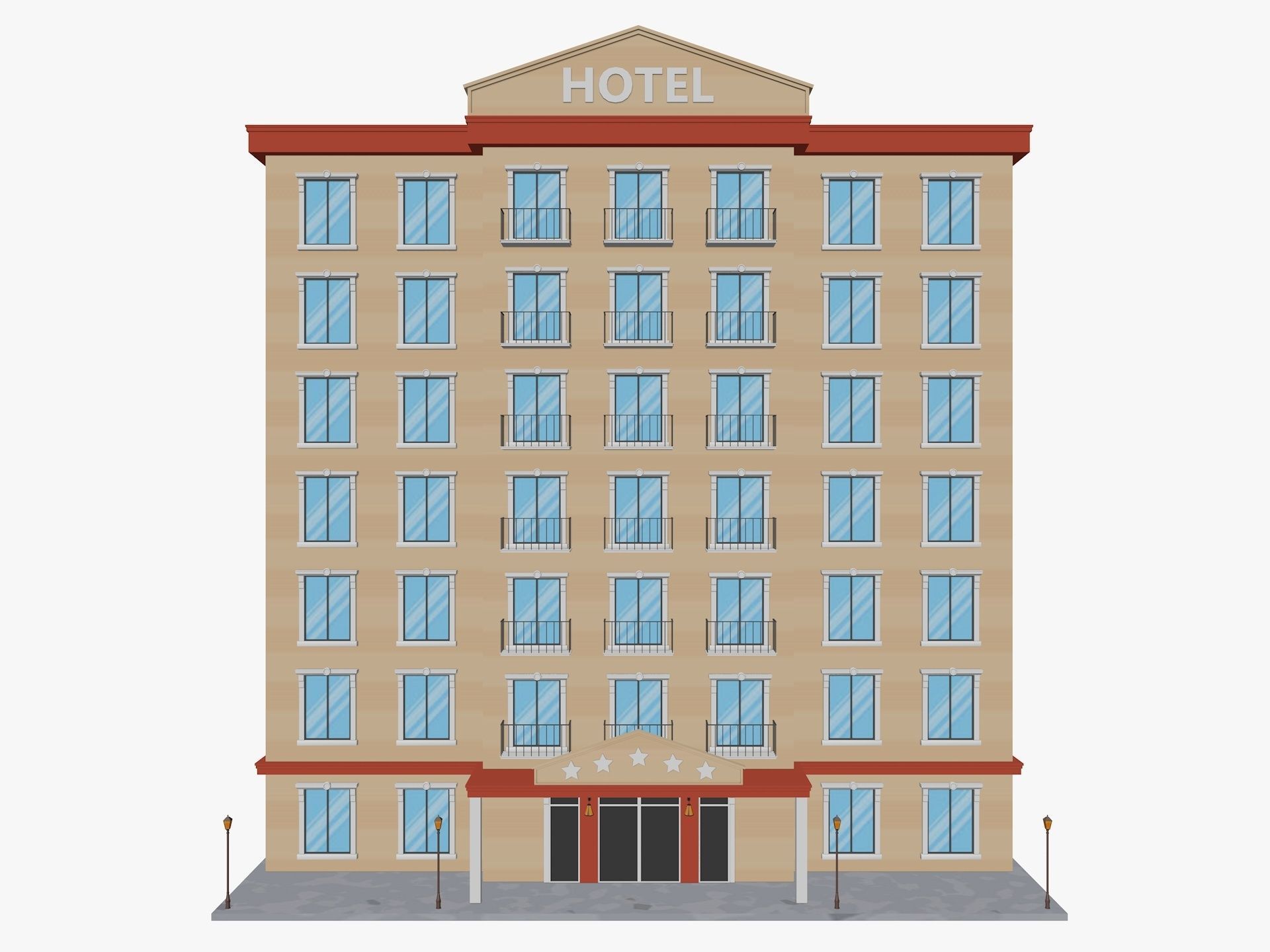 Cartoon Hotel Low-poly 3D model_2