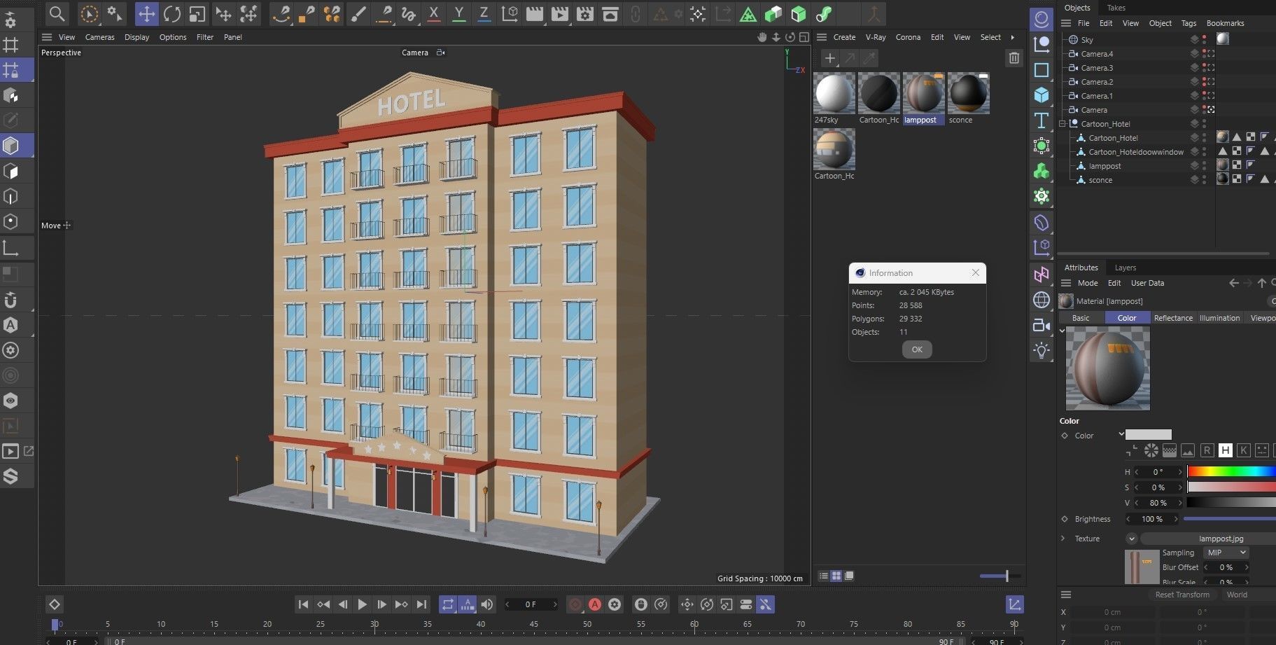 Cartoon Hotel Low-poly 3D model_10