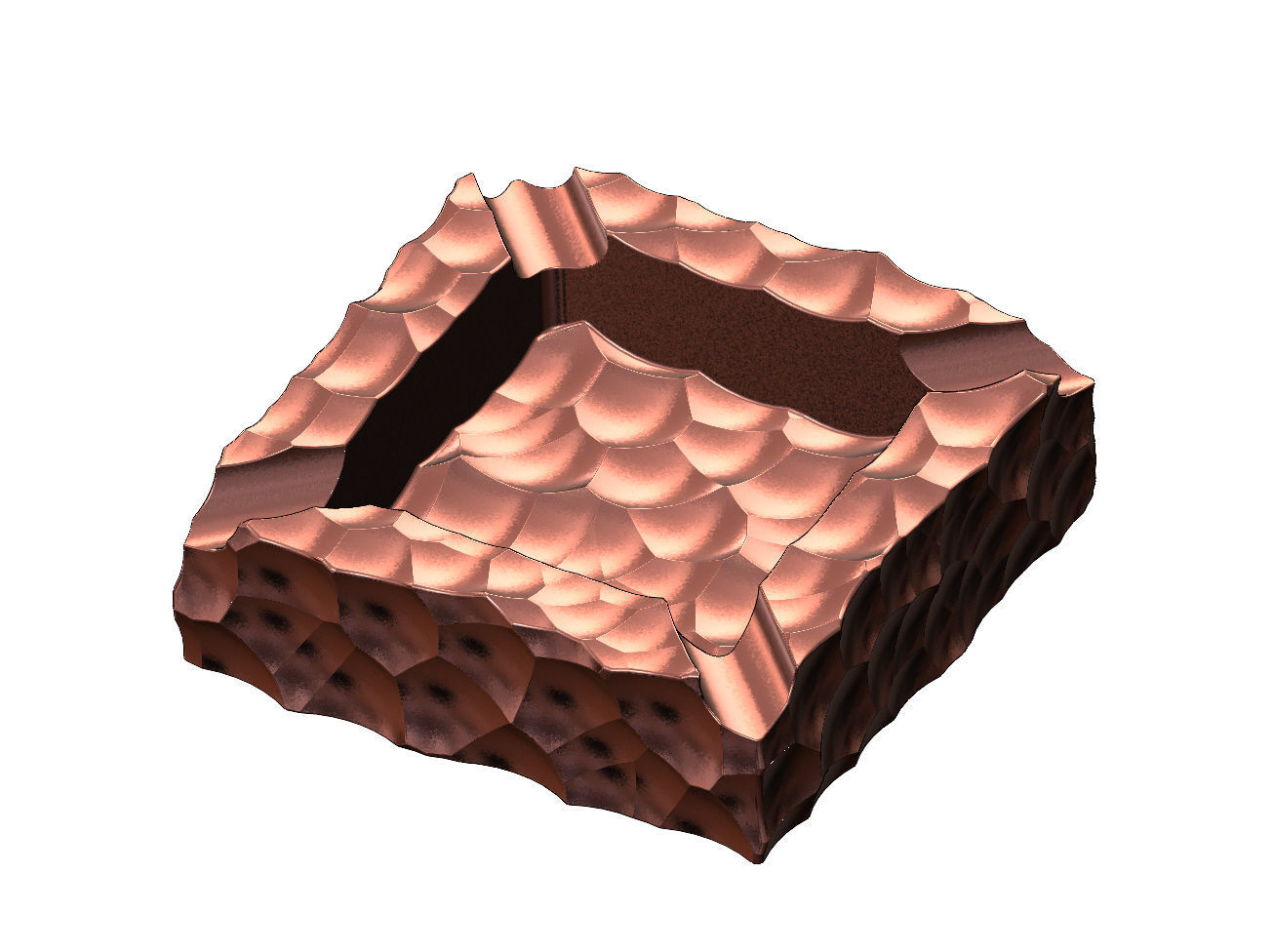 Square hammered ashtray bowl 3D print model_8