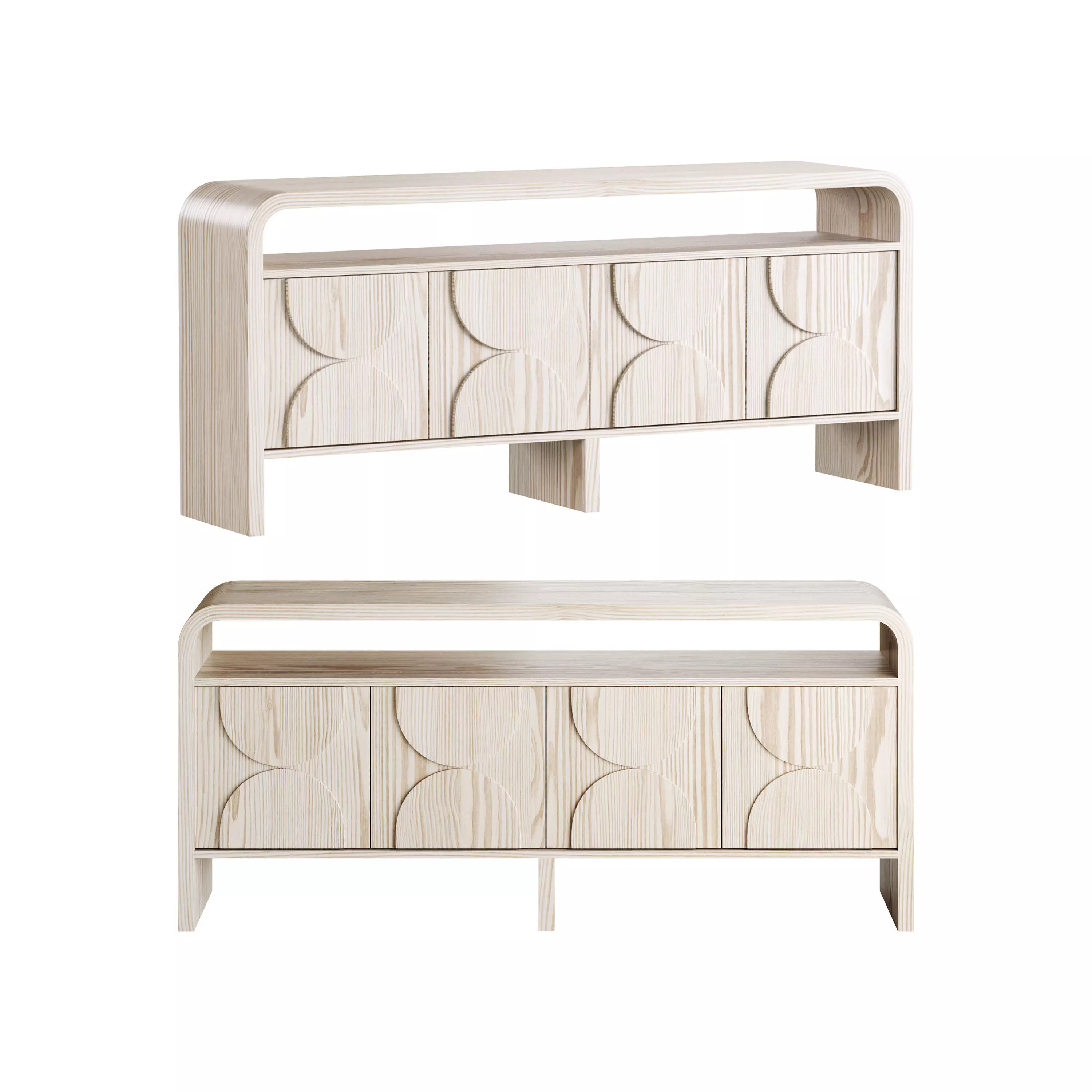 Wood Sideboard Buffet Japandi 3D model_0