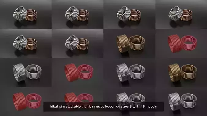 tribal wire stackable thumb rings collection us sizes 6 to 11 