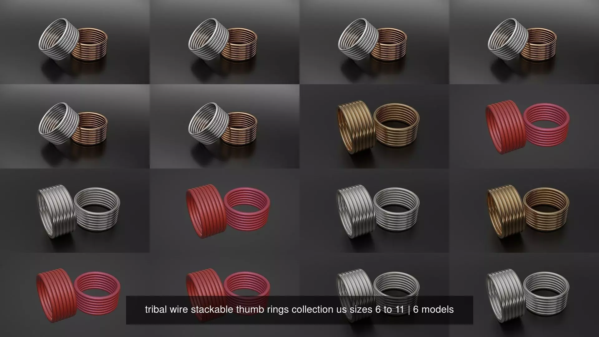 tribal wire stackable thumb rings collection us sizes 6 to 11 _0