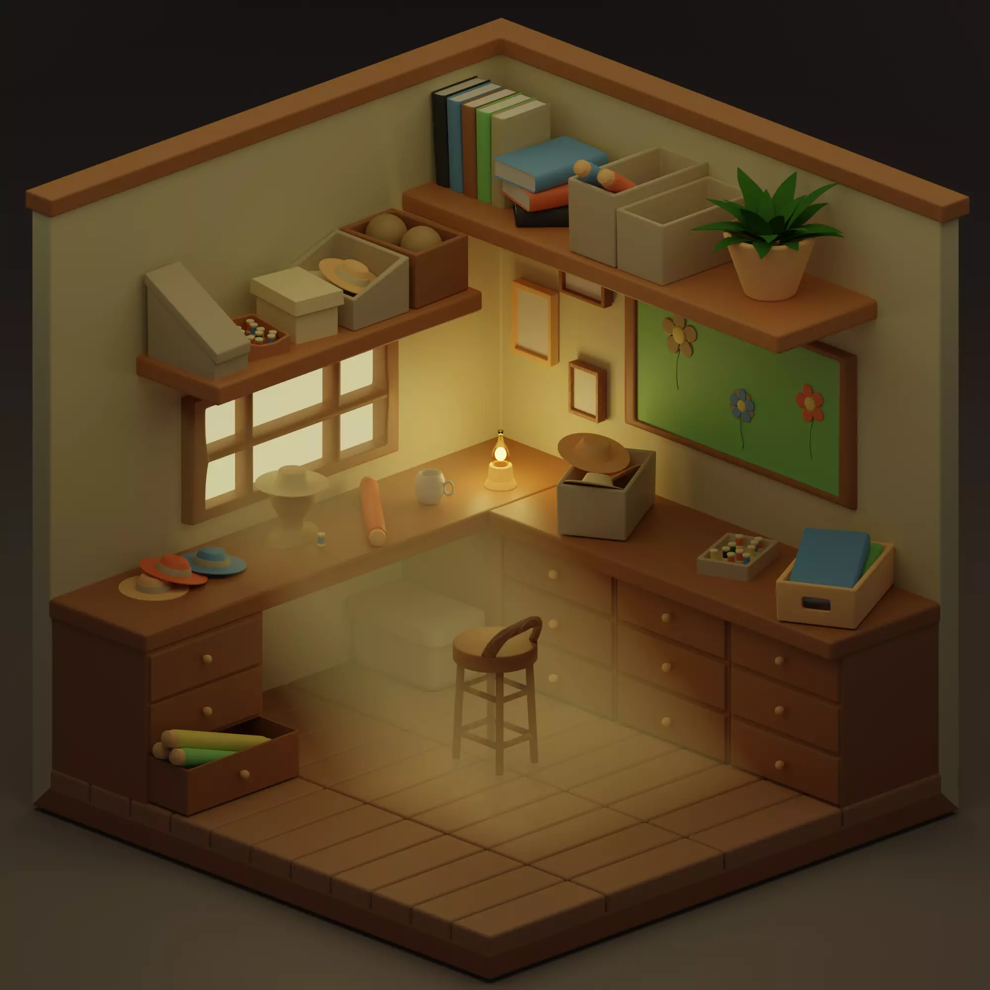 Interior-building hat craft room isometric 3D model Free 3D model