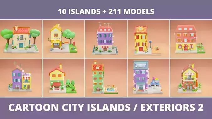 Cartoon City Islands Exteriors 2 Low-poly 3D model