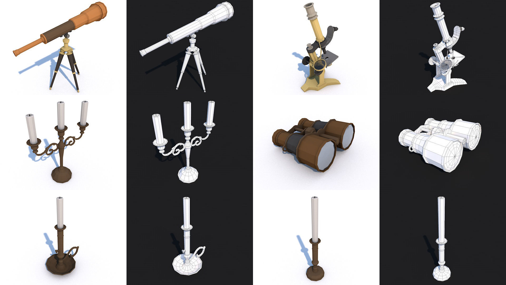 80 Vintage Antique Interior Exterior Furniture Props Collection Low-poly 3D model_5