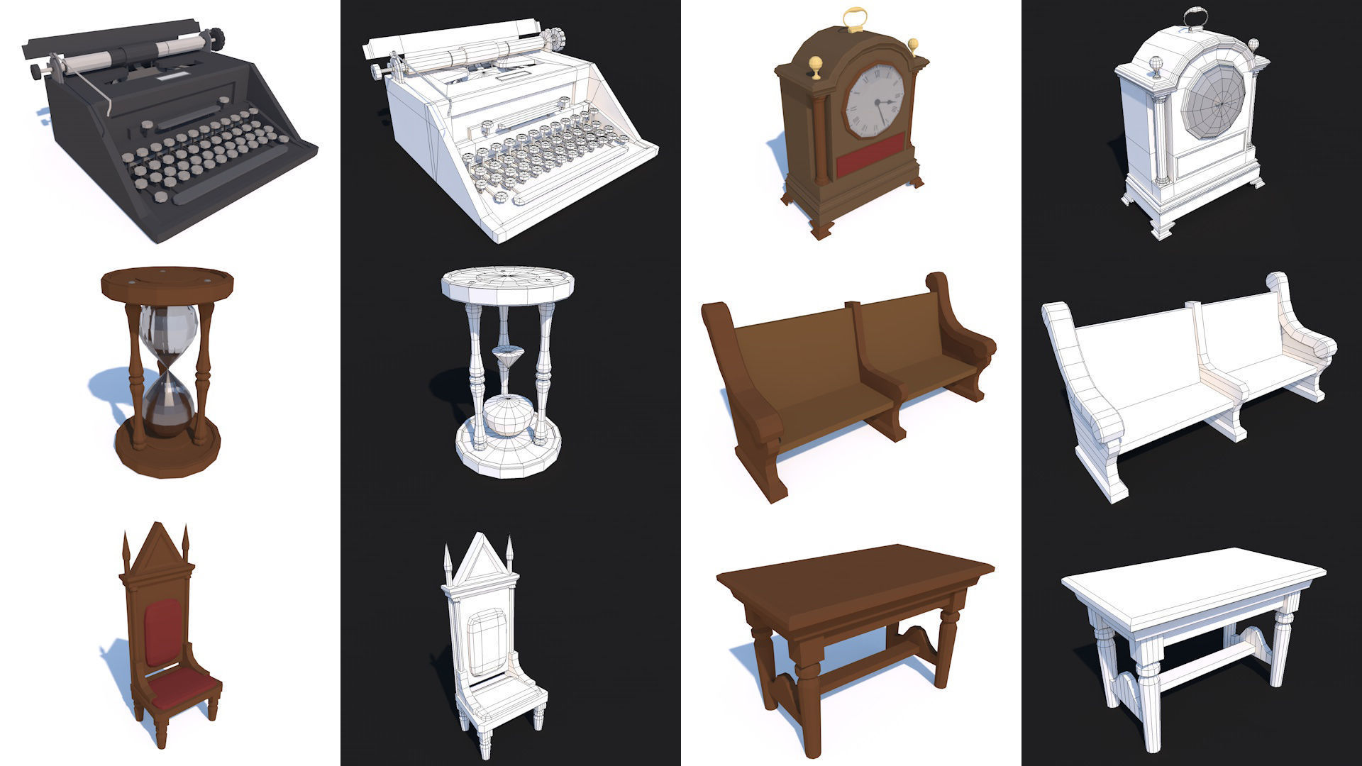 80 Vintage Antique Interior Exterior Furniture Props Collection Low-poly 3D model_10
