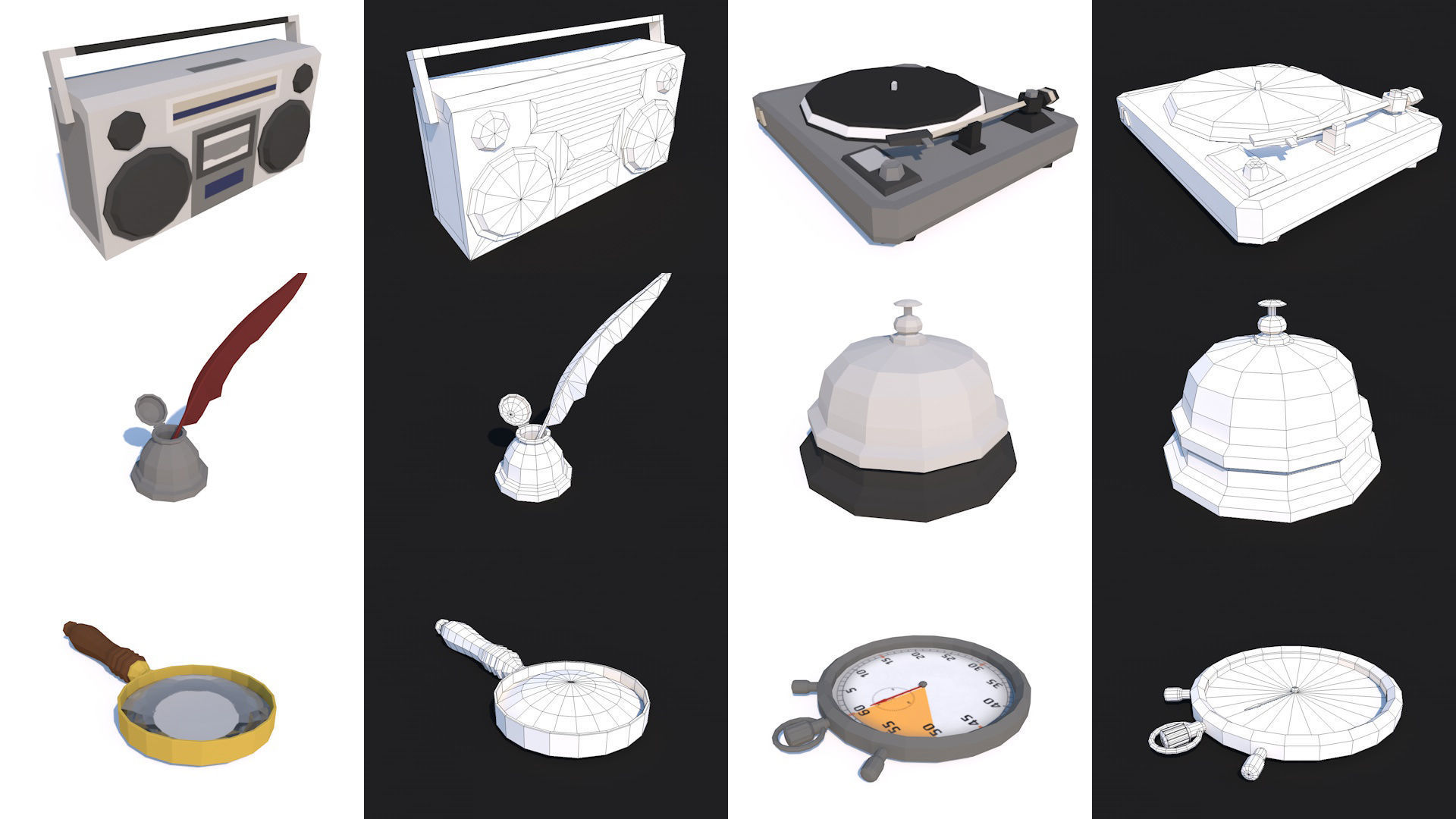 80 Vintage Antique Interior Exterior Furniture Props Collection Low-poly 3D model_13