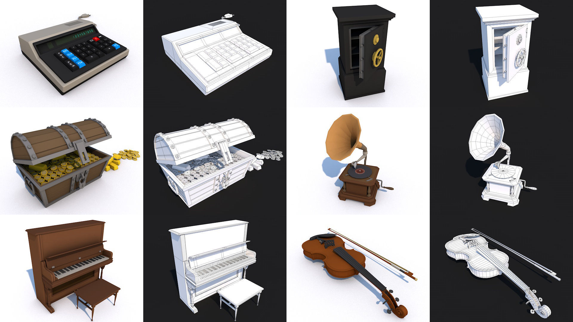 80 Vintage Antique Interior Exterior Furniture Props Collection Low-poly 3D model_8