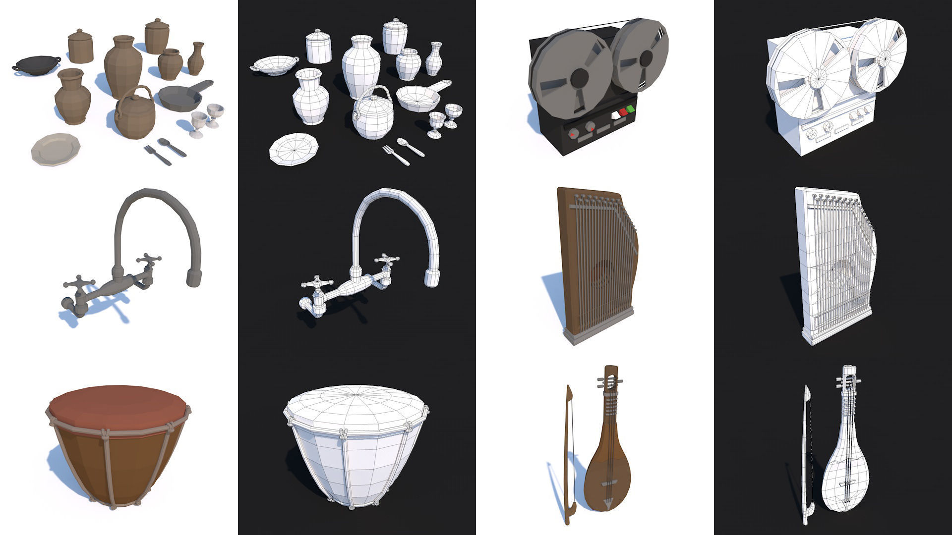 80 Vintage Antique Interior Exterior Furniture Props Collection Low-poly 3D model_12