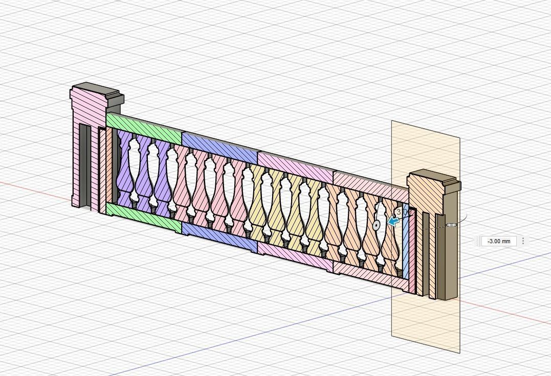 Model Railway Decorative Stone Balustrade with Pillars 3D print model_9