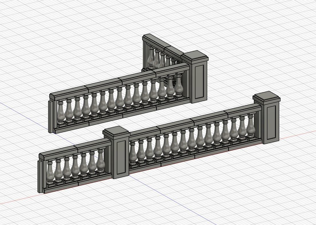 Model Railway Decorative Stone Balustrade with Pillars 3D print model_1