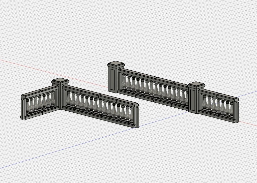 Model Railway Decorative Stone Balustrade with Pillars 3D print model_3