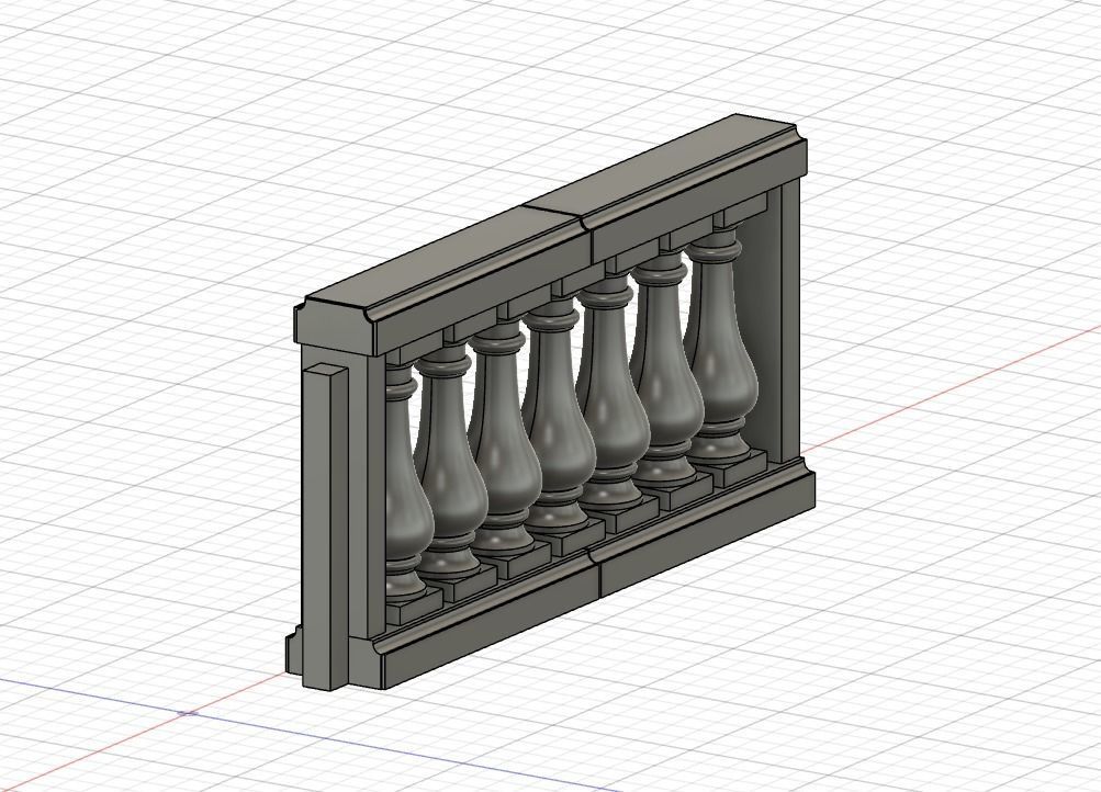 Model Railway Decorative Stone Balustrade with Pillars 3D print model_6