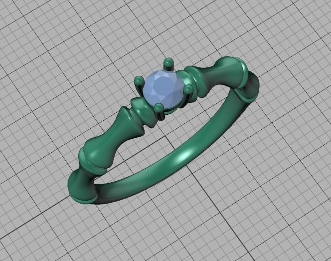 Bamboo Promise Solitaire Engagement Ring 4mm stone 3dprint model 3D print model_44