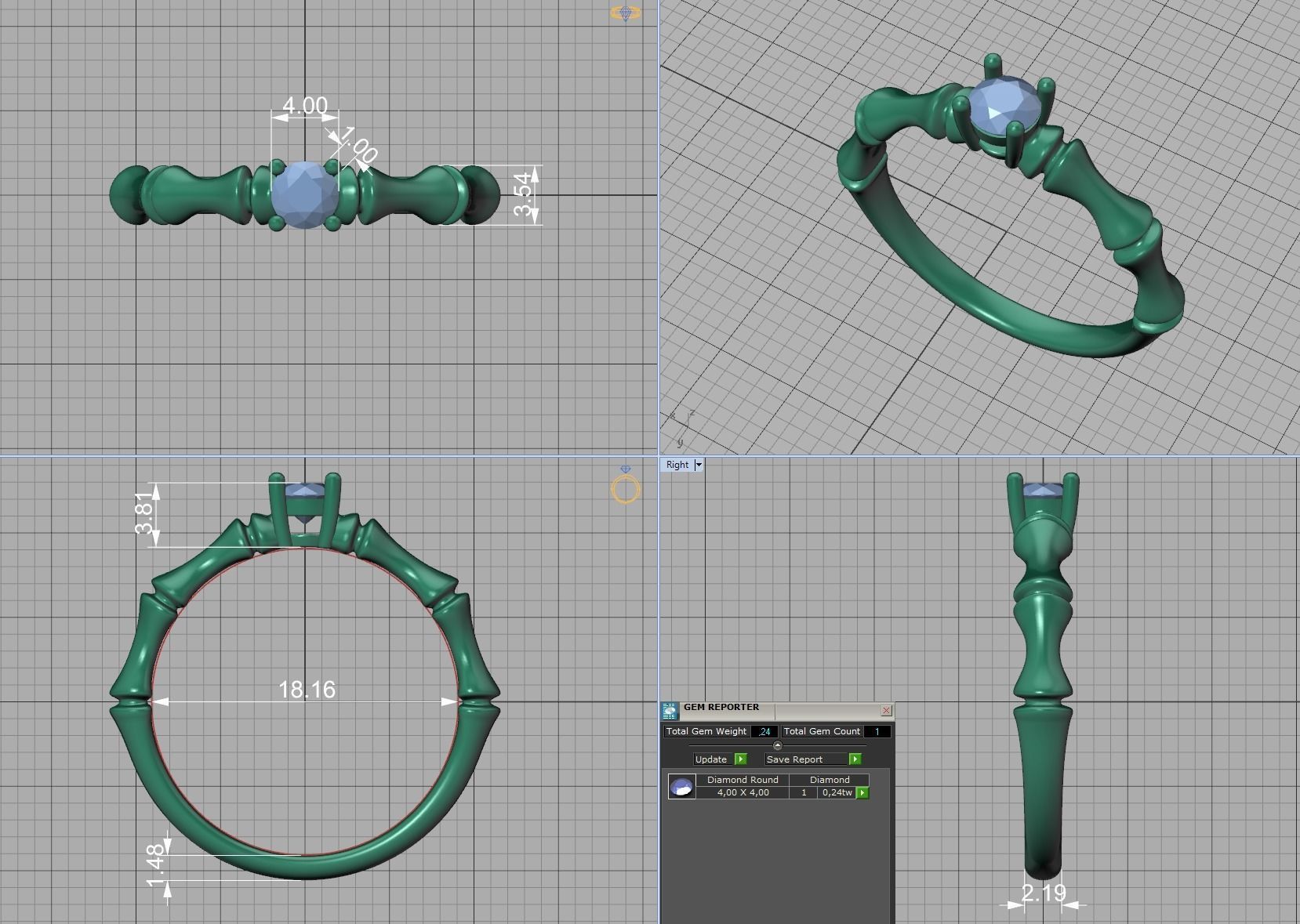 Bamboo Promise Solitaire Engagement Ring 4mm stone 3dprint model 3D print model_6