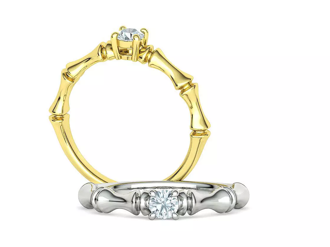 Bamboo Promise Solitaire Engagement Ring 4mm stone 3dprint model 3D print model_0