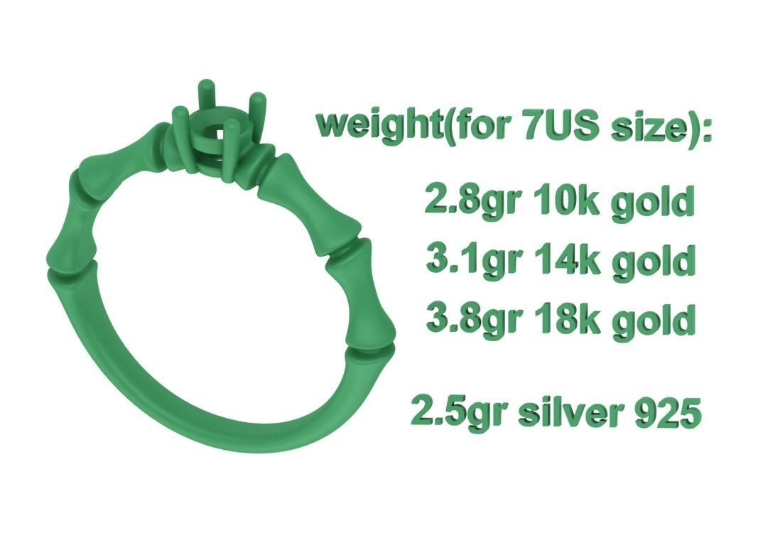 Bamboo Promise Solitaire Engagement Ring 4mm stone 3dprint model 3D print model_7