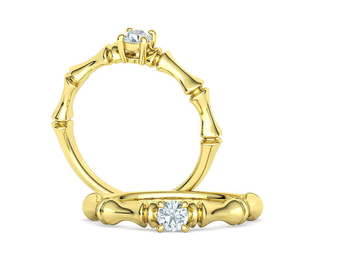Bamboo Promise Solitaire Engagement Ring 4mm stone 3dprint model 3D print model_4