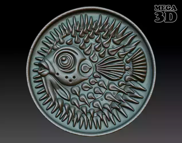 Puffer fish Basrelief 240529 3D print model