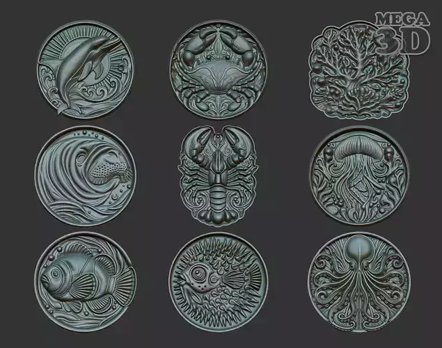 Ocean Animal Basrelief Pack 240529 3D Model Collection