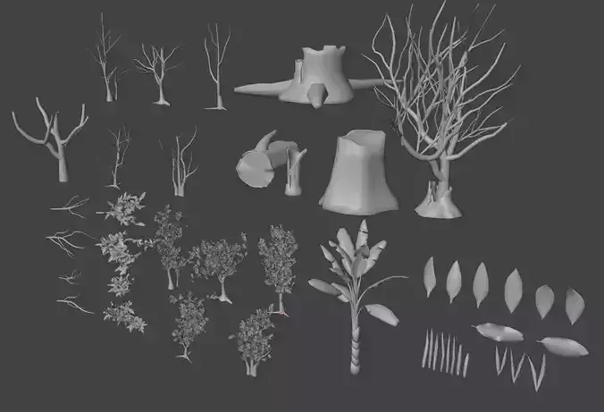 Grass And Tree Low Poly Model