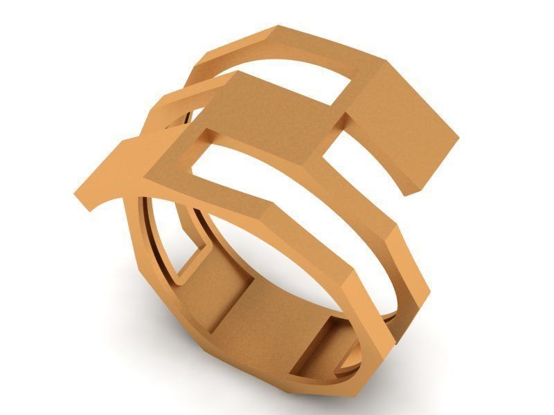 Folded Plate Plain Gold Ring 3dm stl renders details 3D print model_1
