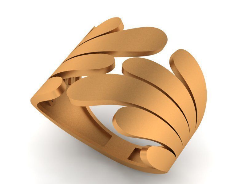Leaf wrap Plain Gold Ring 3dm stl renders details 3D print model_1