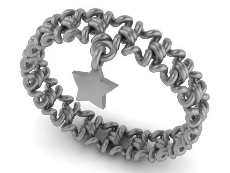 Star Chain Link Plain Gold Ring 3dm stl renders details 3D print model_2