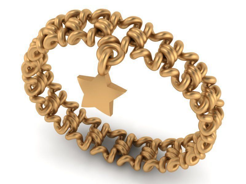 Star Chain Link Plain Gold Ring 3dm stl renders details 3D print model_1
